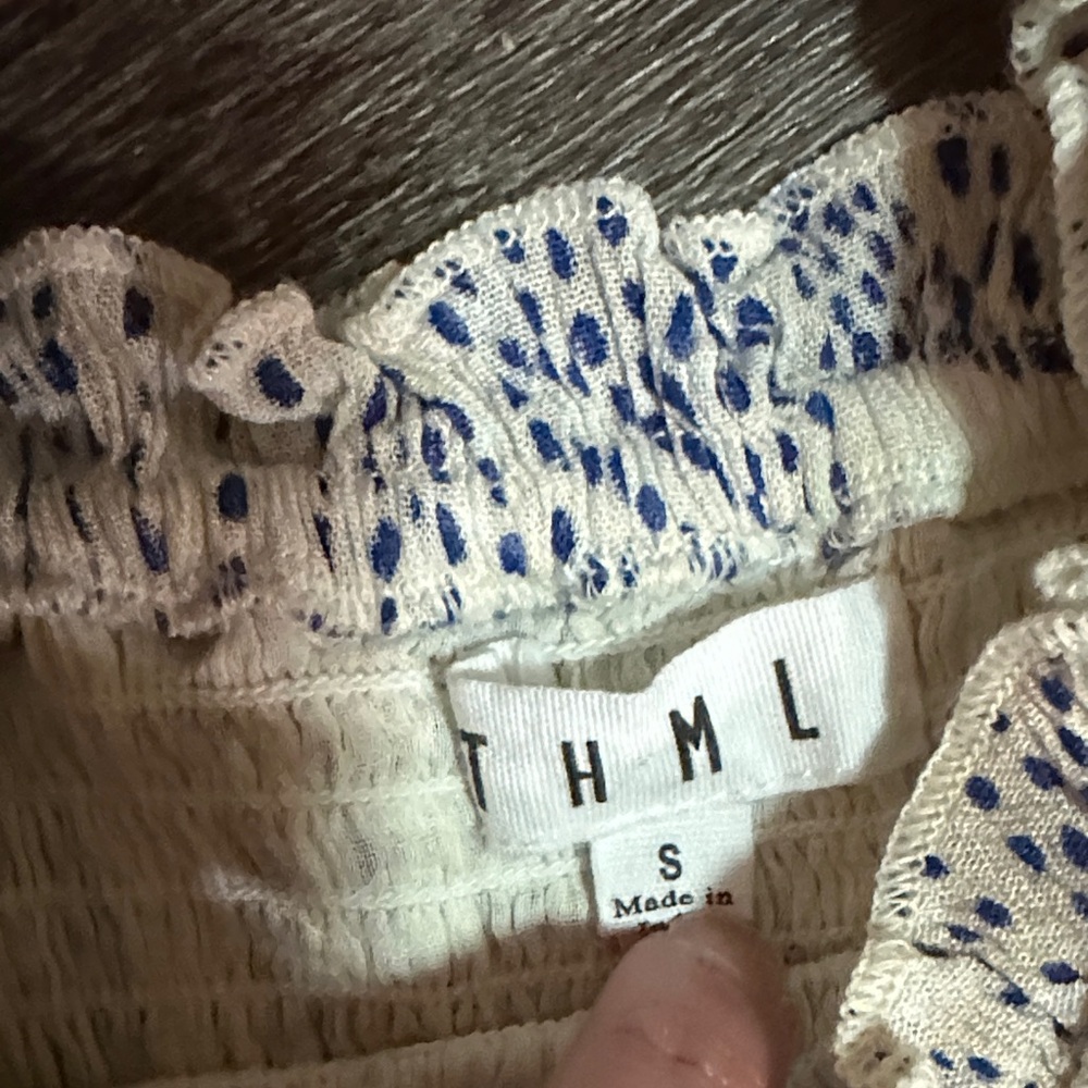 THML Cream Maxi Dress with Navy Geometric Print and Ruffle Straps - Picture 2 of 10